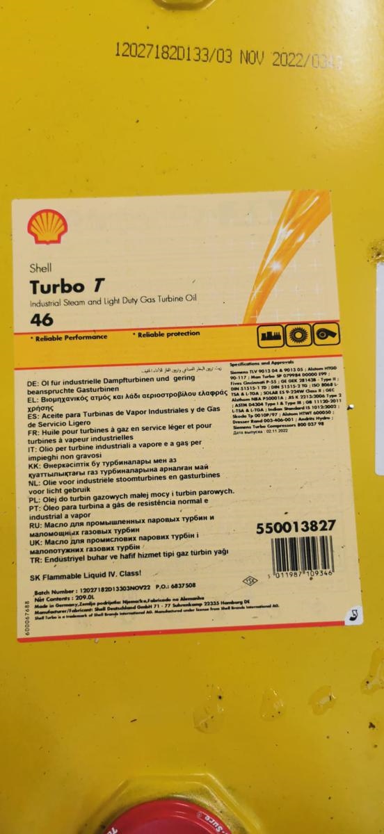 Shell Turbo Oil T46 209L